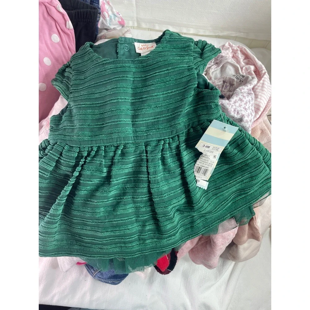 40pc Baby Girl Clothing Lot 6-12 Months Carters Cat & Jack Bodysuits Pants Dress